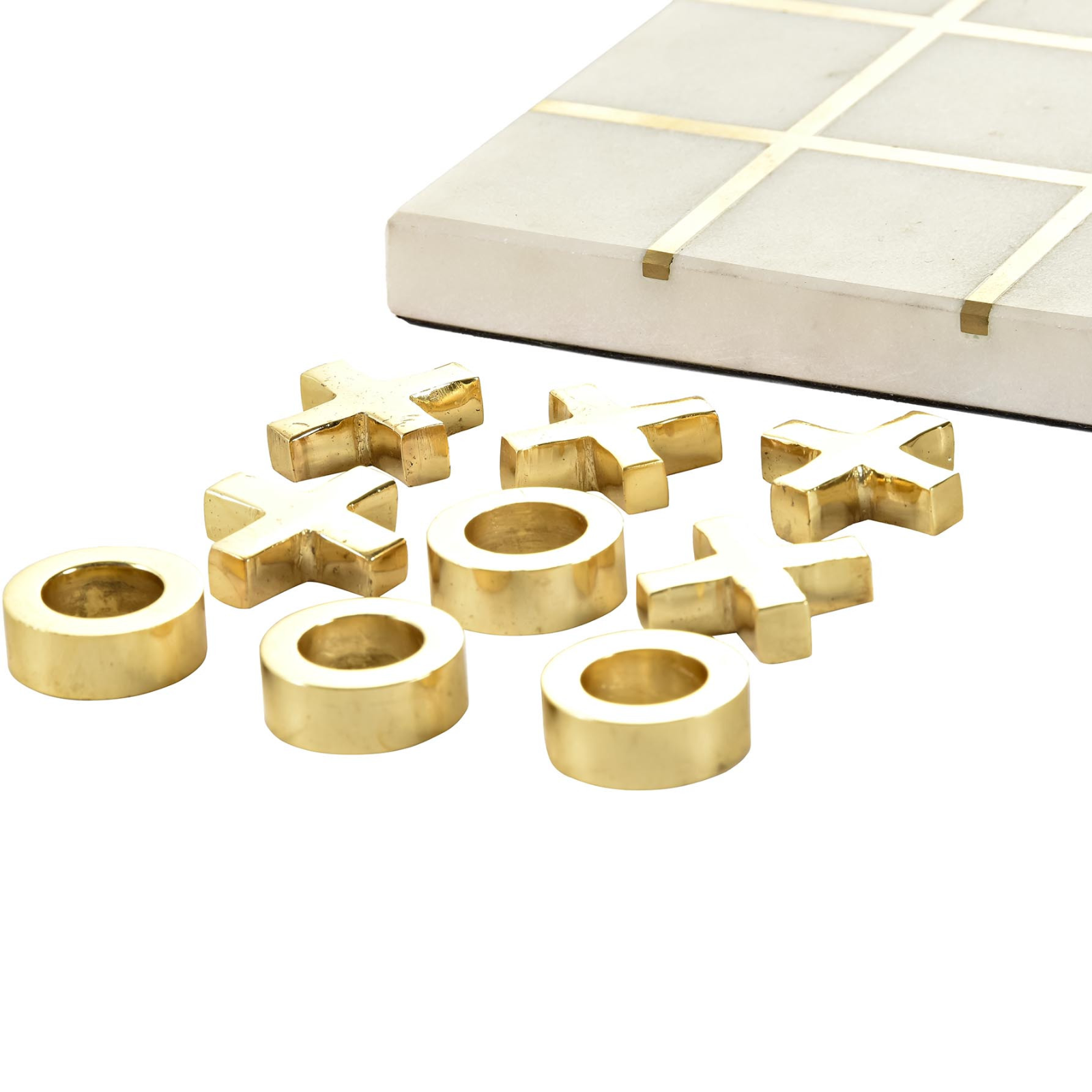 Scacchiera tris in legno color oro e bianco effetto marmo design moderno decorazioni per interno