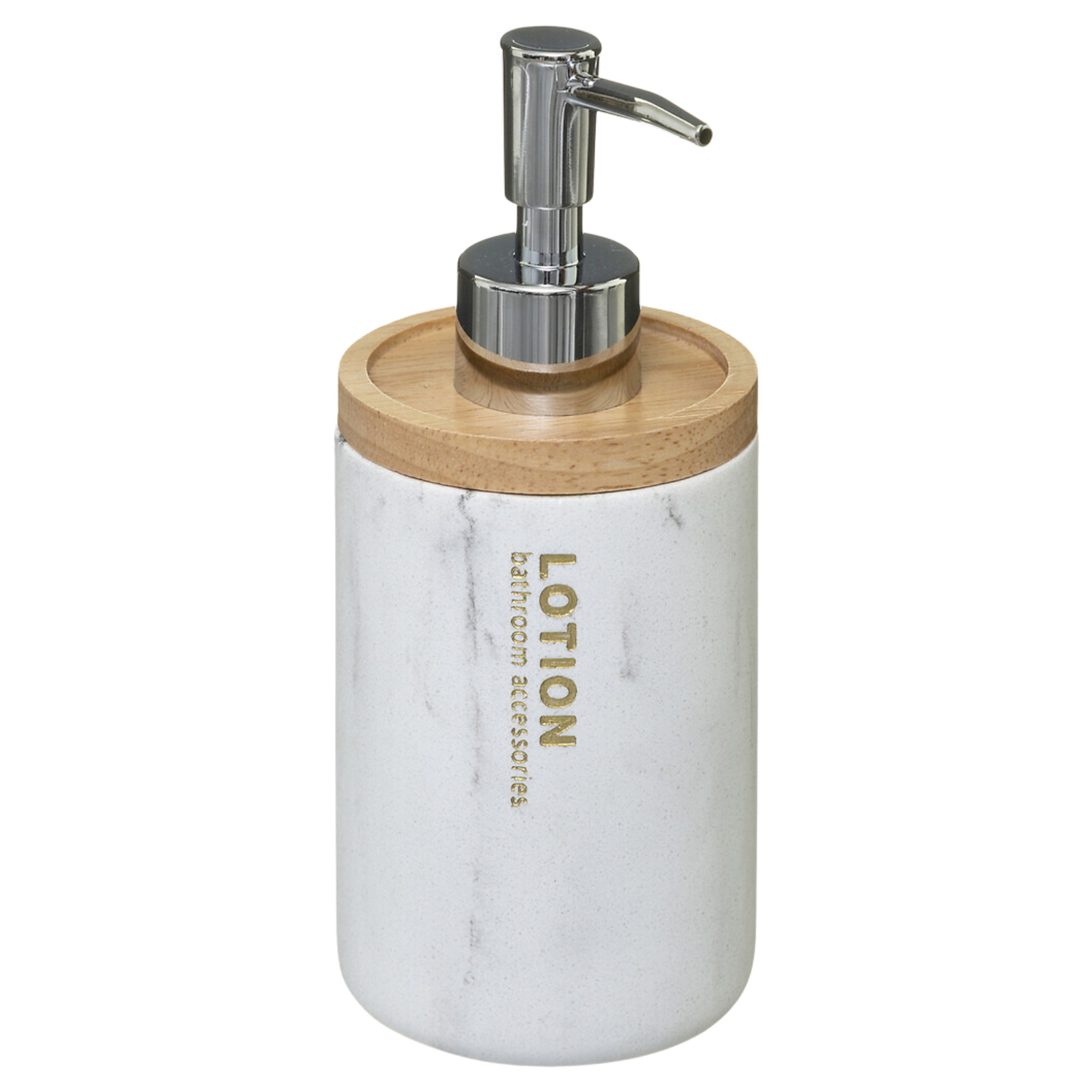 Dispenser sapone da bagno effetto marmo realizzato in resina bianca e bamboo 270 ml
