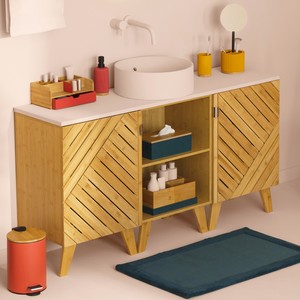 Dispenser di sapone o lozioni da bagno in resina e con dettagli bamboo dosatore in Abs 270 ml capacità