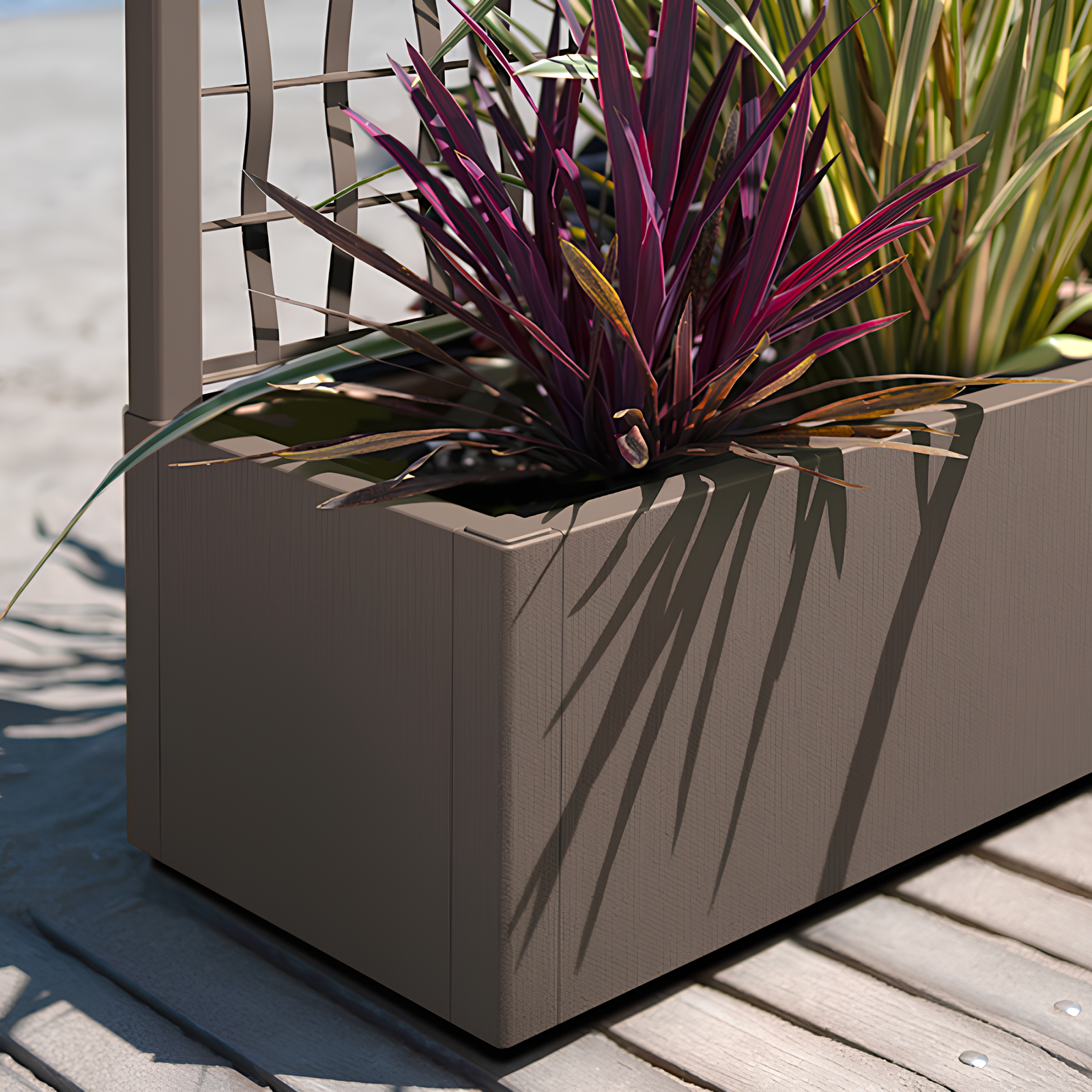 Fioriera rettangolare con spalliera da esterno design moderno Marrone con pedana drenante - Ethica