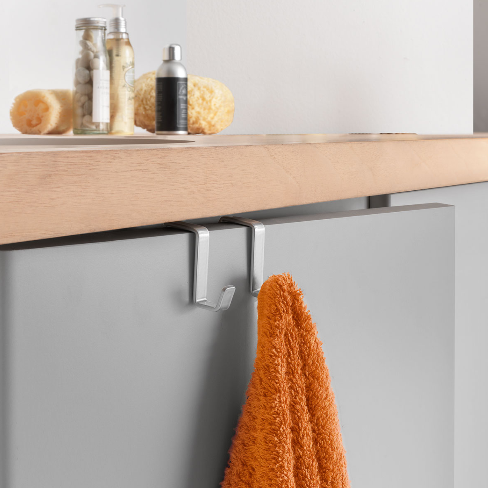 Gancio doppio da porta grigio in piattina plastificata touch term metallic 2 posti - Origin lava