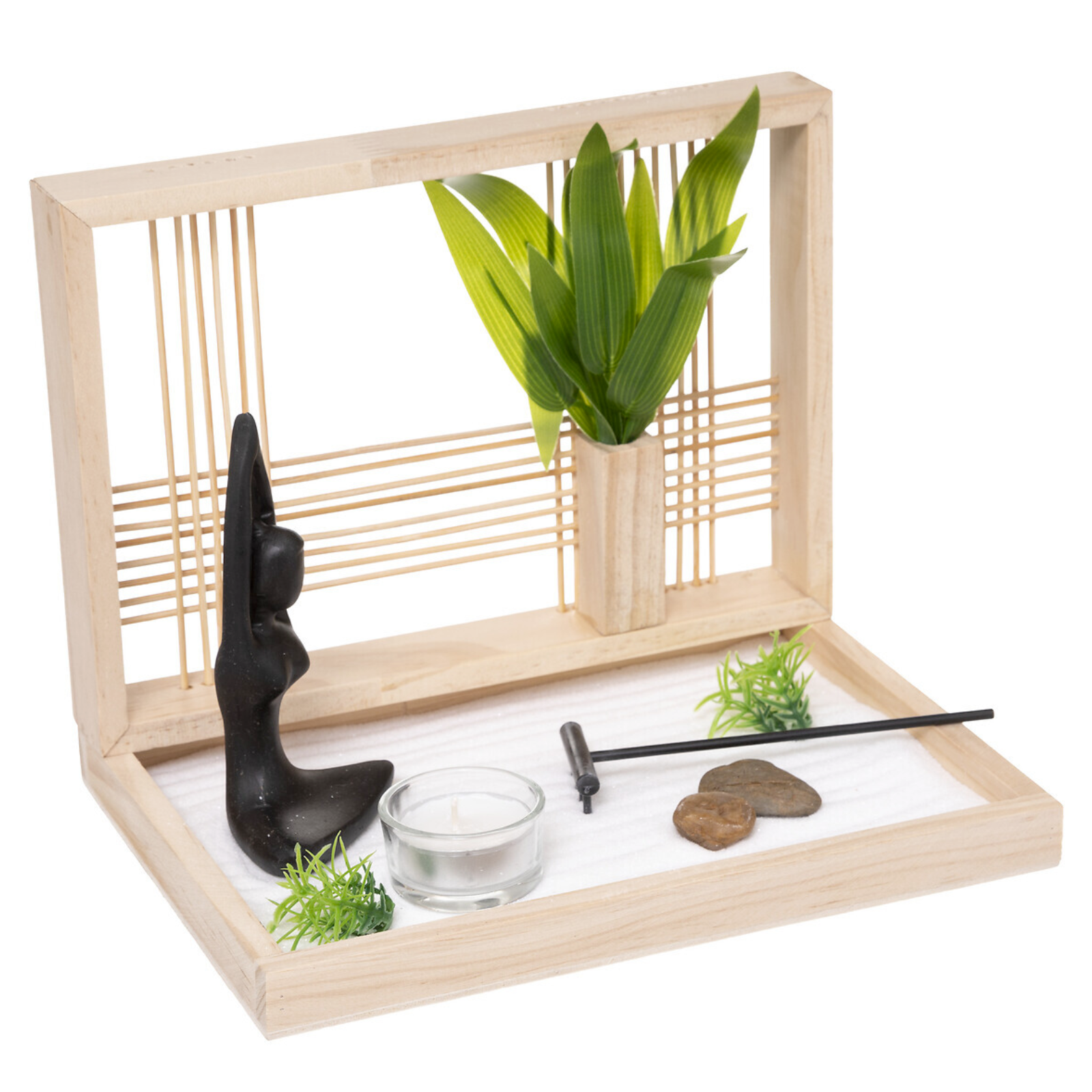 Giardino zen da tavolo "Yoga" decorazioni per interno in legno bambù e poliresina