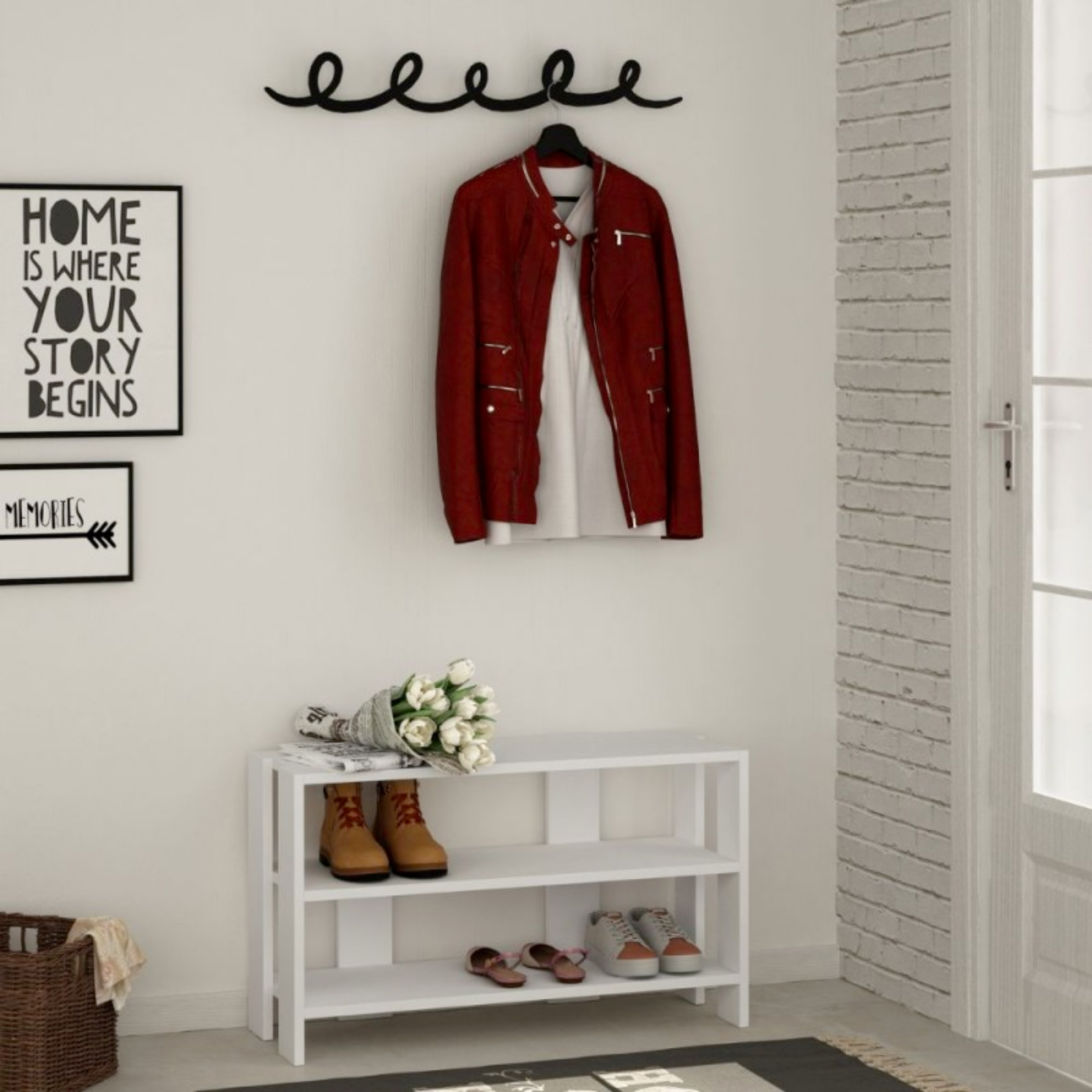 Mobile ingresso "Toni" con Scarpiera in legno 3 ripiani e appendiabiti in metallo