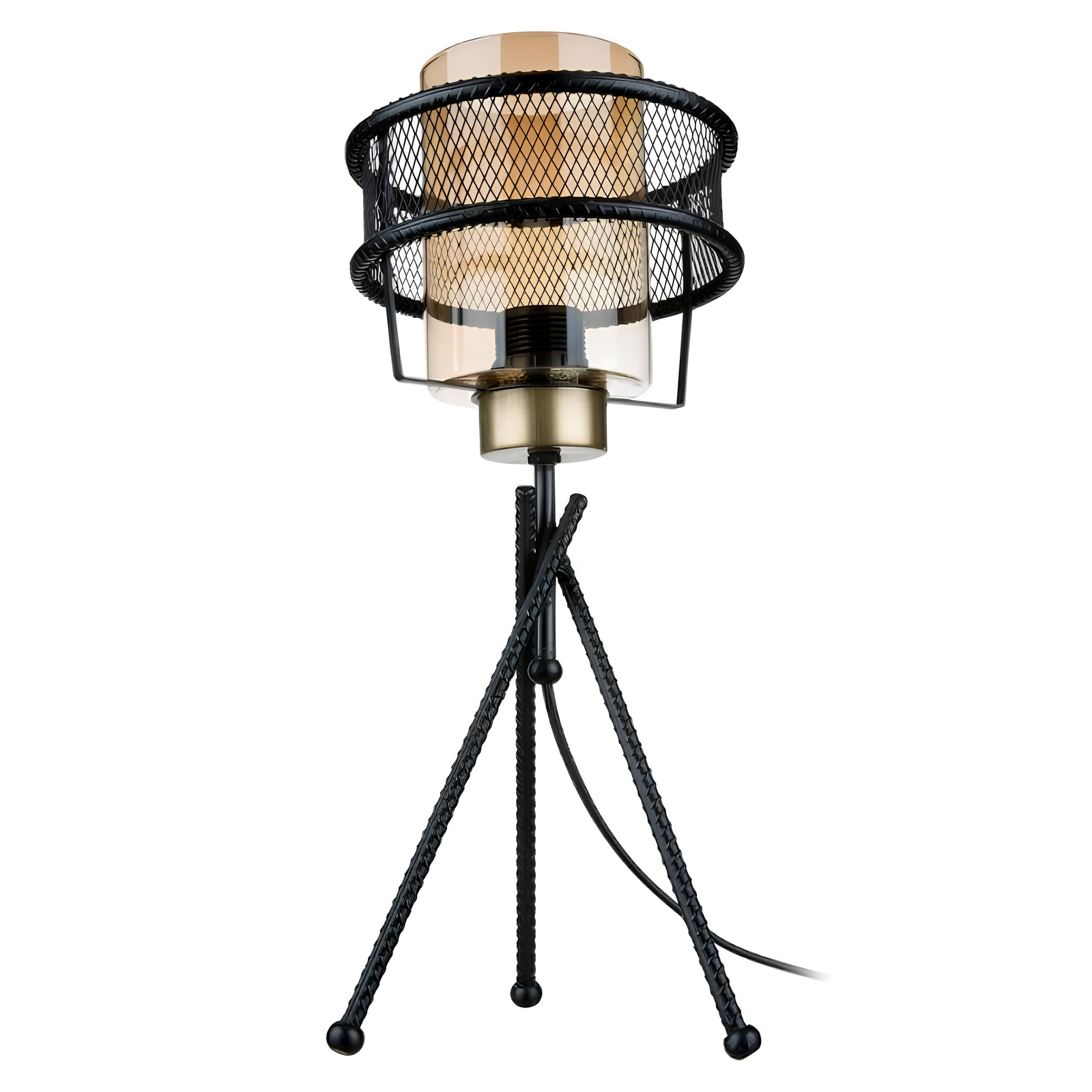 Lampada da tavolo design moderno in metallo intrecciato nero e vetro decorativo Fumè - Grann
