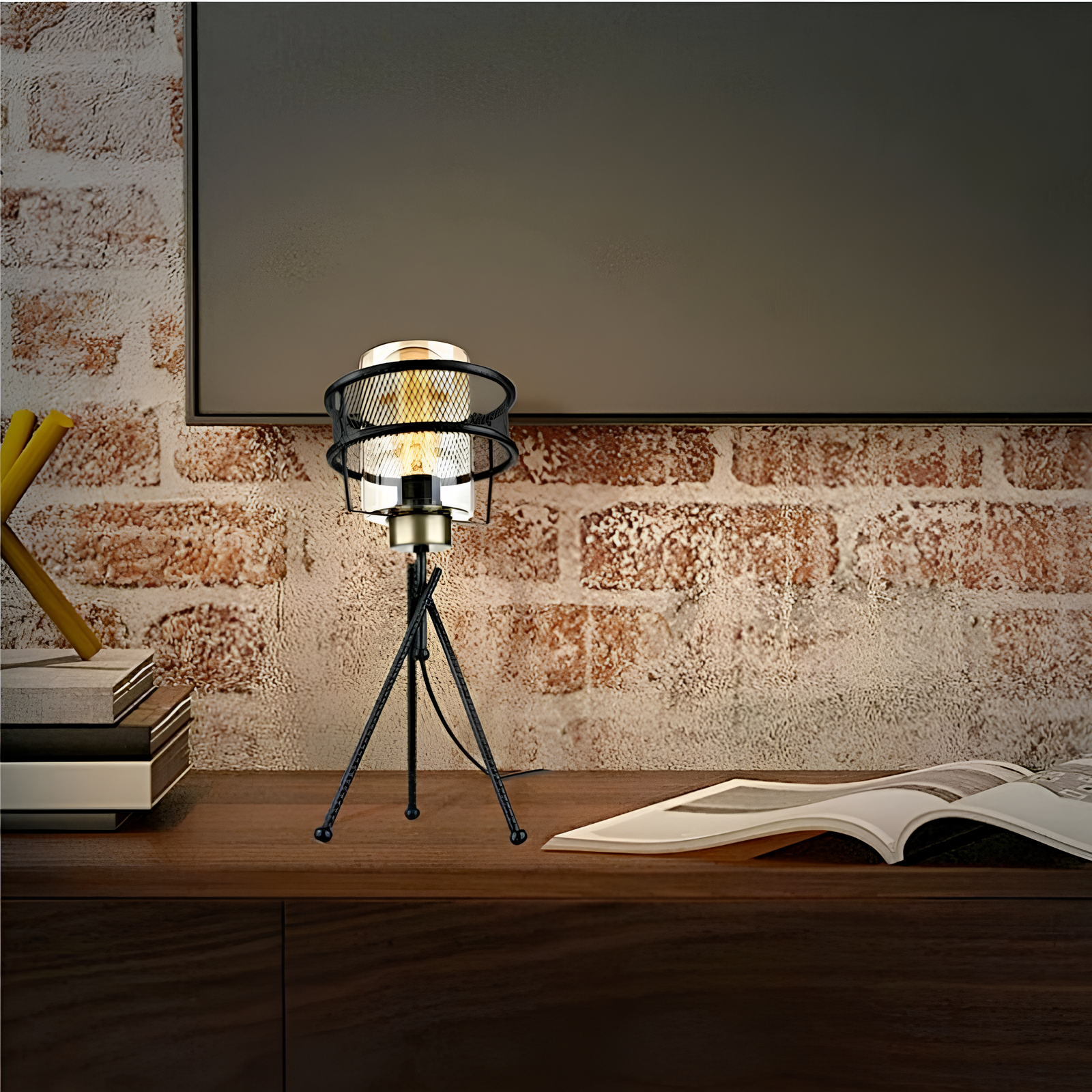 Lampada da tavolo design moderno in metallo intrecciato nero e vetro decorativo Fumè - Grann