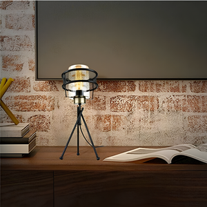 Lampada da tavolo design moderno in metallo intrecciato nero e vetro decorativo Fumè - Grann