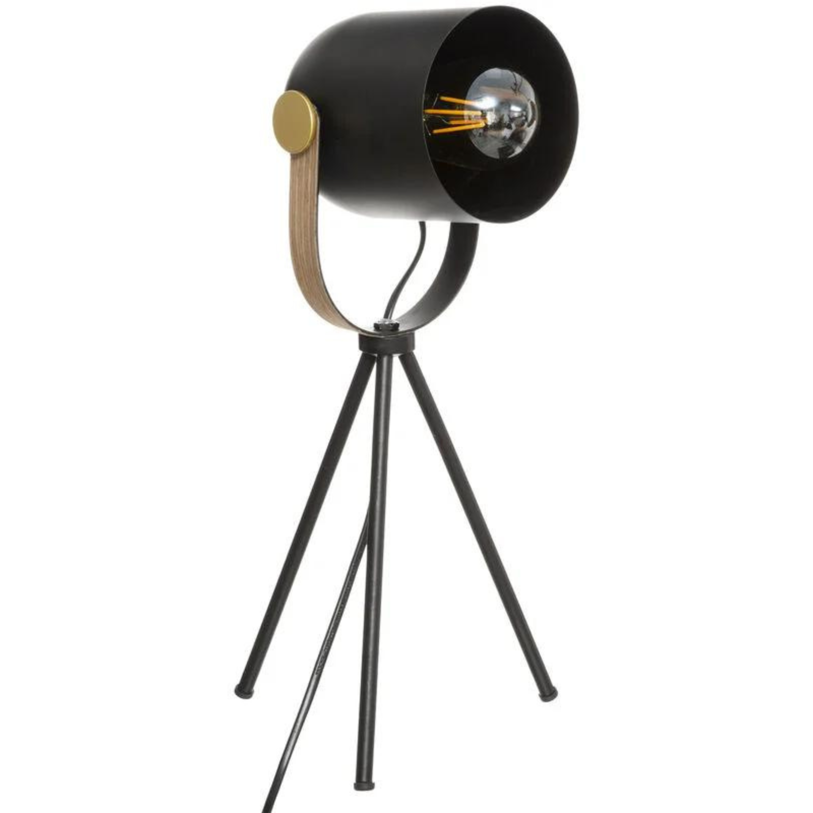 Lampada proiettore su treppiedi in metallo nero con finiture oro - Industrial