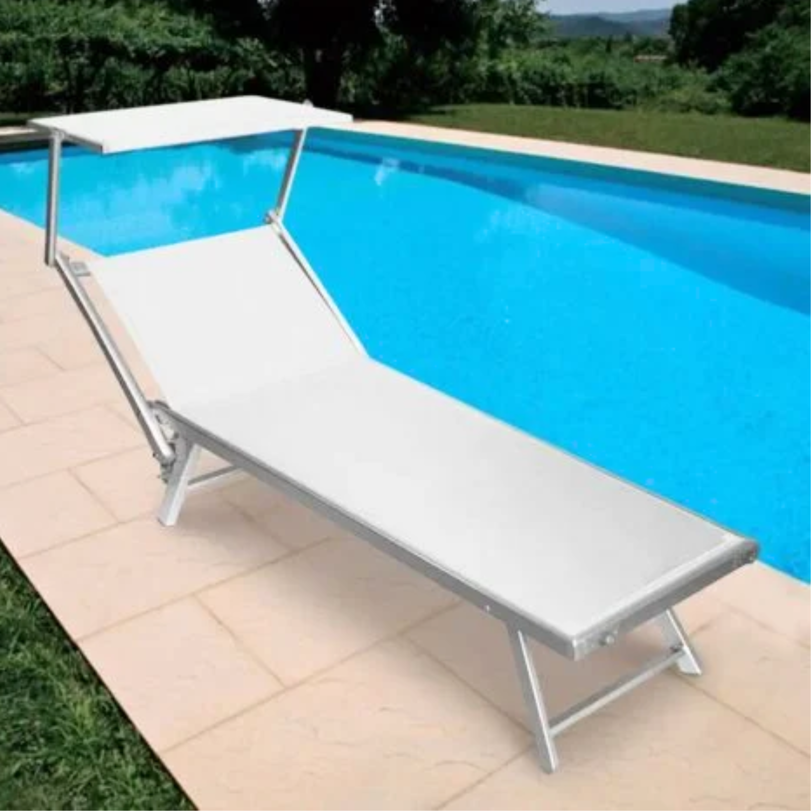 Lettino prendisole in textilene e struttura in alluminio con parasole - Rimini