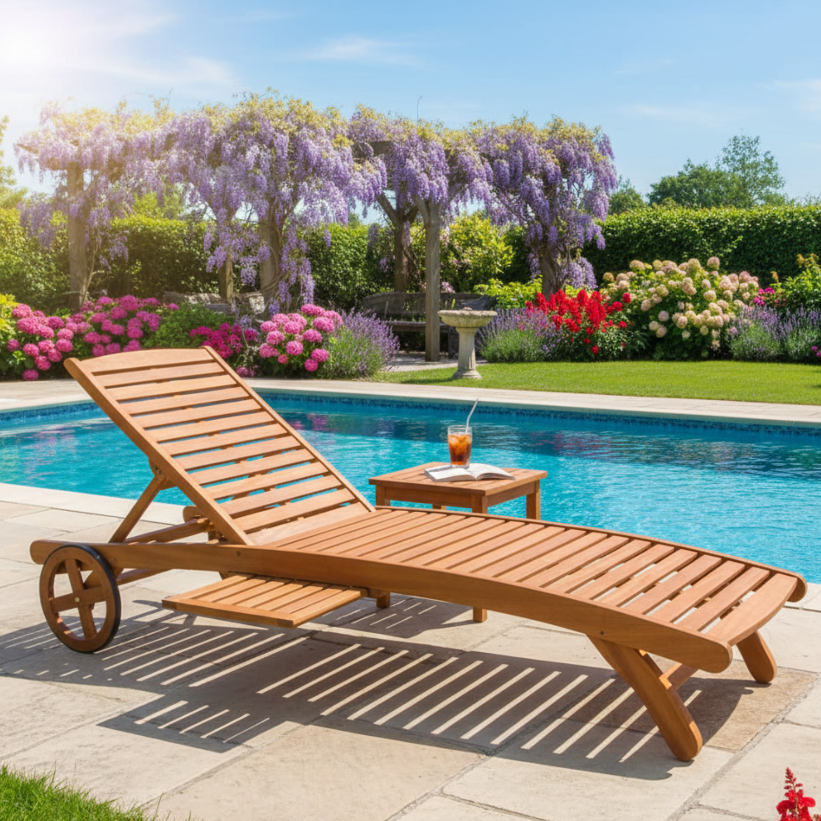 Lettino prendisole in legno di acacia regolabile 9 posizioni - Oasi
