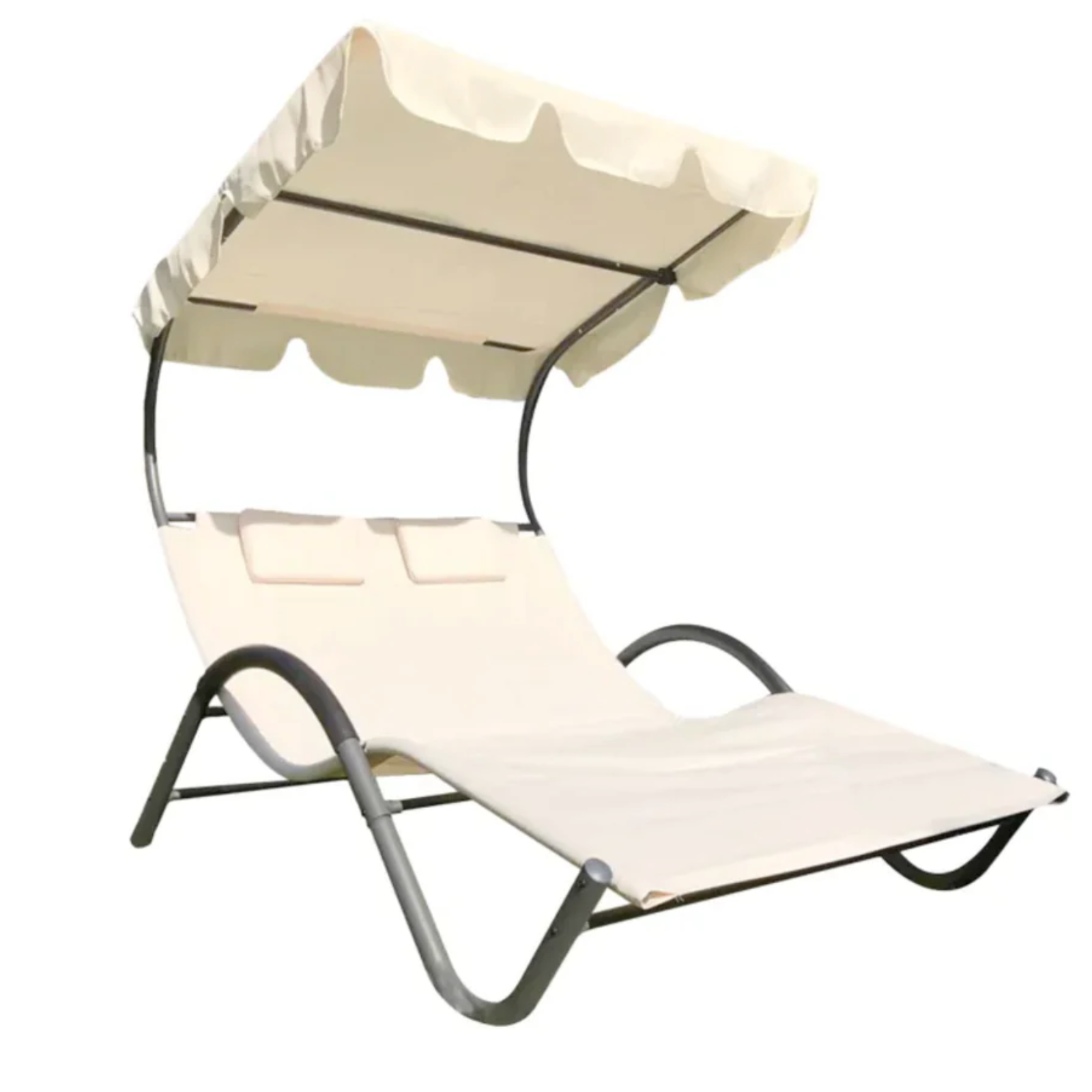 Lettino prendisole "Garden happy" con struttura in acciaio,seduta in texitilene e tetto orientabile