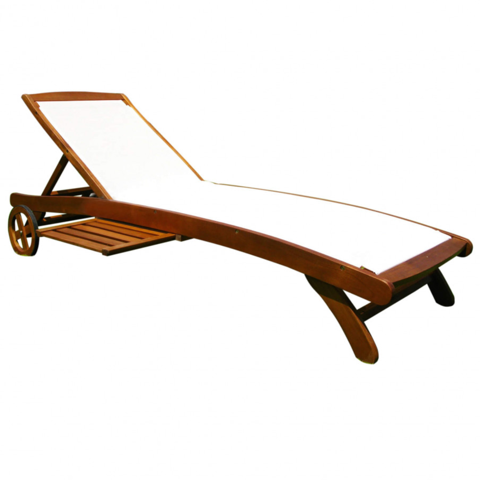 Lettino prendisole con ruote in legno di acacia e textilene ecrù - Lido