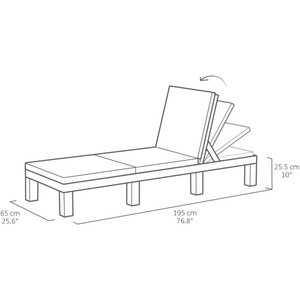 Lettino prendisole in resina antiurto con finitura rattan e cuscino imbottito color cappuccino
