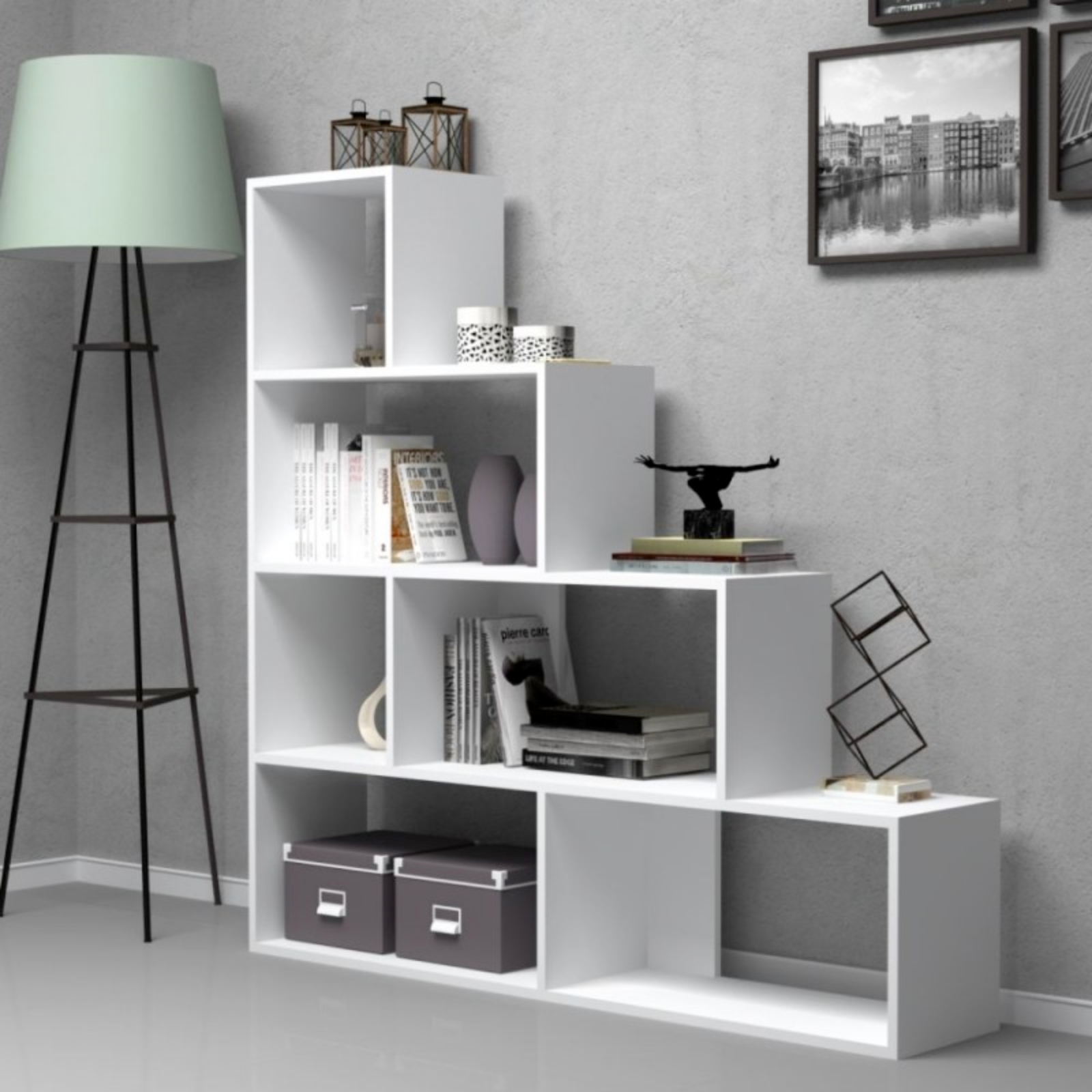 Libreria design moderno "Alis" a scala color Bianco con bordi in abs