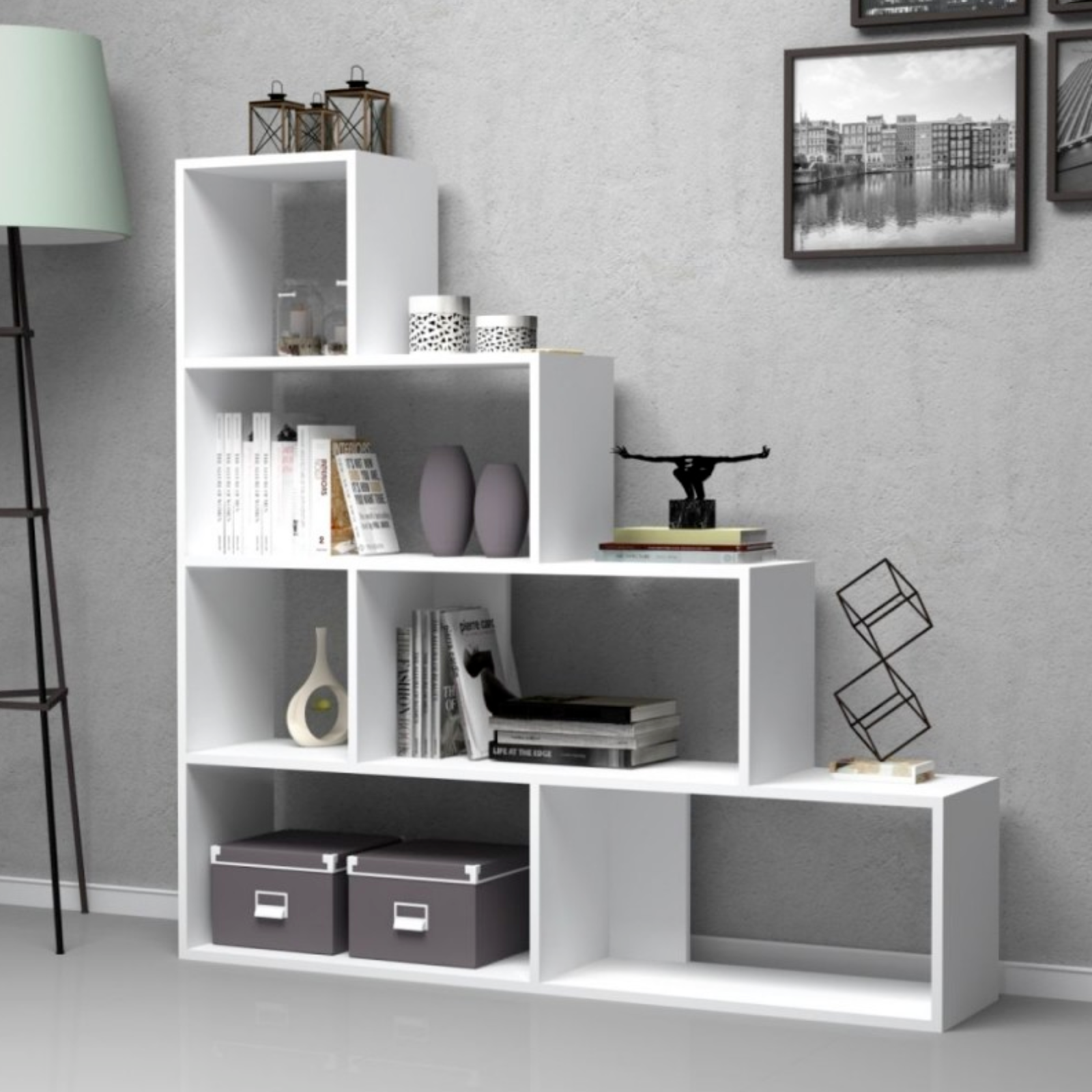 Libreria design moderno "Alis" a scala color Bianco con bordi in abs