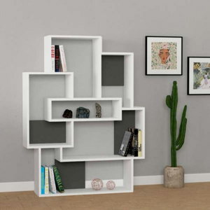 Libreria in legno design moderno geometrico bianco da soggiorno o cameretta