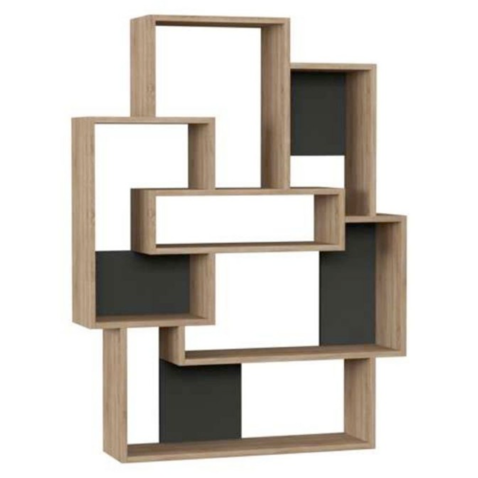 Libreria da soggiorno in legno design moderno geometrico color rovere e antracite