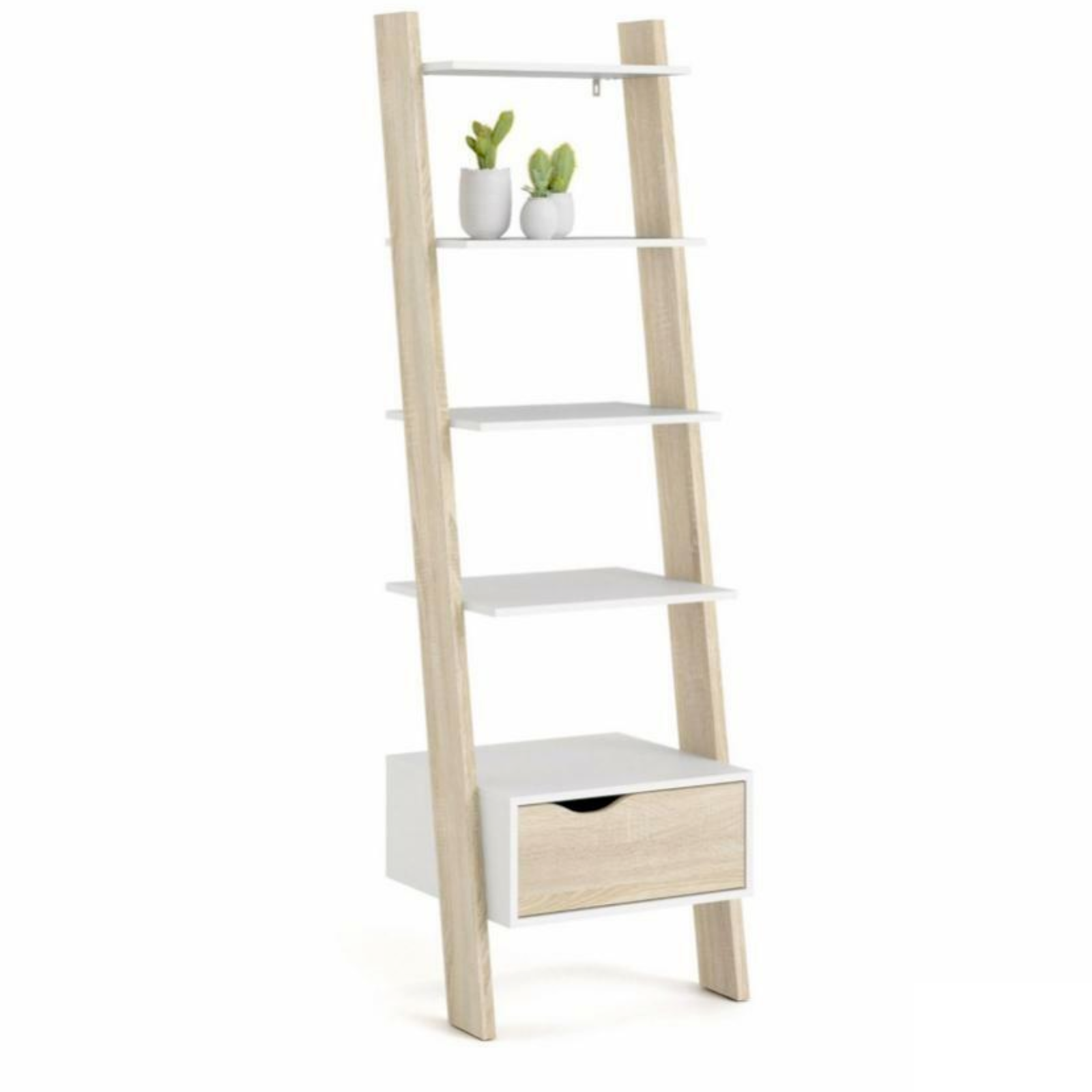 Libreria in legno "Oslo" moderna rovere e bianca con 4 ripiani e 1 cassetto contenitore