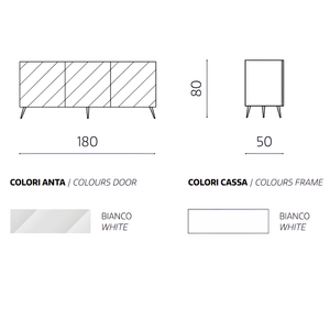 Madia 3 ante in legno bianco 180x80h con 5 gambe in metallo nero - Fiorenza