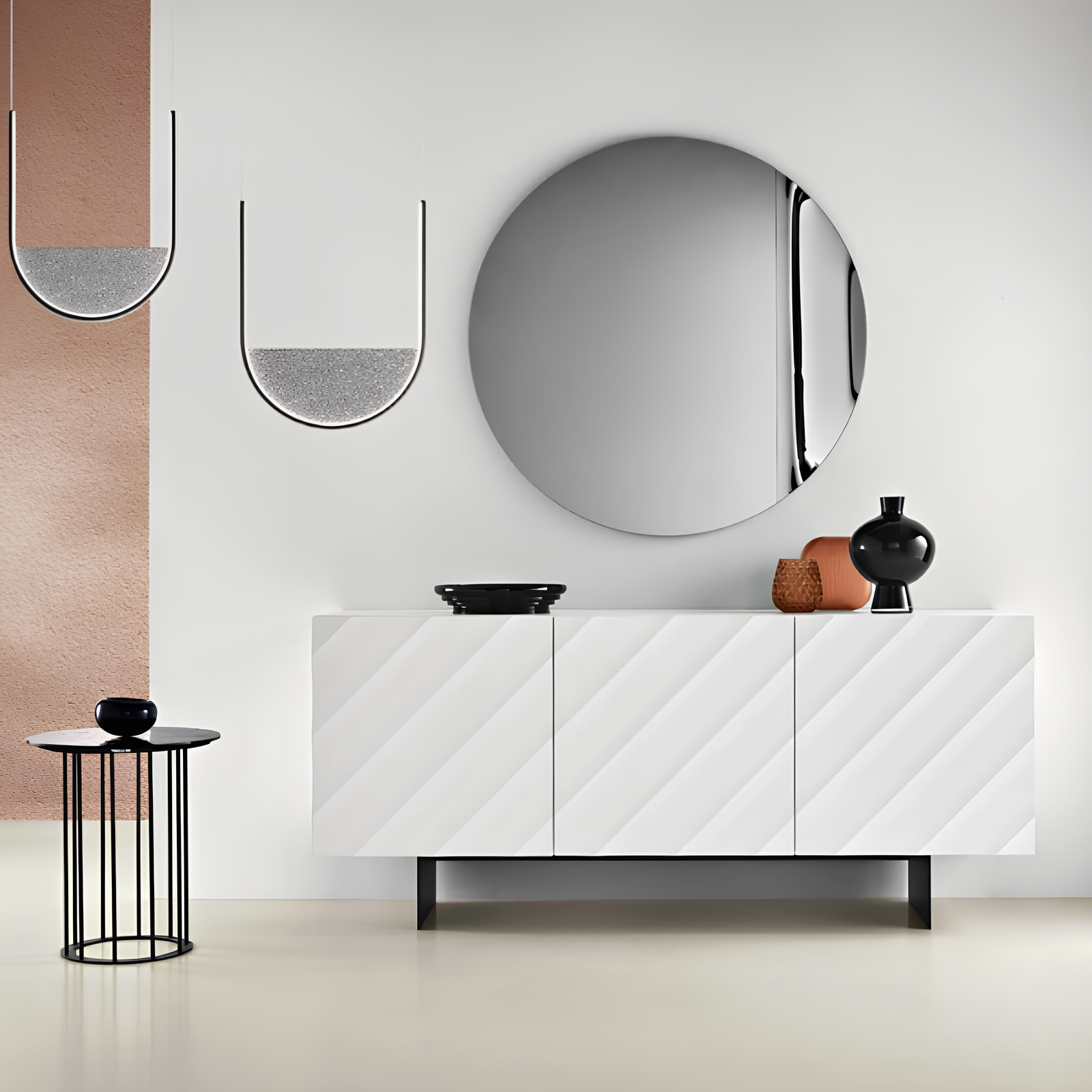 Madia 3 ante in legno bianco 180x80h con base traverso in metallo nero - Fiorenza