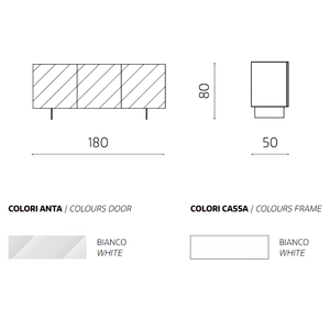Madia 3 ante in legno bianco 180x80h con base traverso in metallo nero - Fiorenza