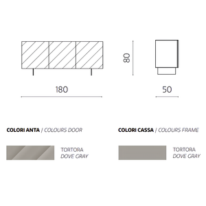 Madia 3 ante in legno tortora 180x80h con base traverso in metallo nero - Fiorenza