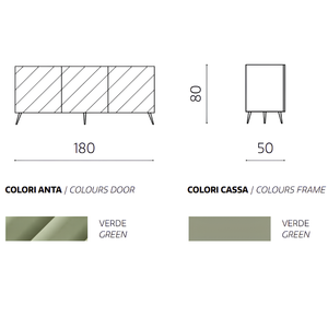 Madia 3 ante in legno verde 180x80h con 5 gambe in metallo nero - Fiorenza