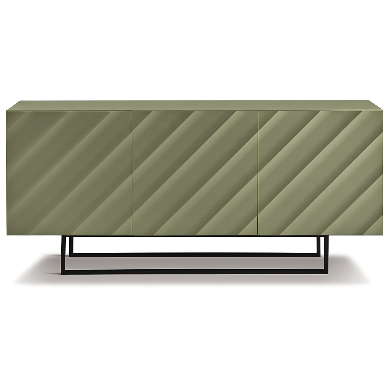 Madia 3 ante in legno verde 180x80h con base base slitta in metallo nero - Fiorenza