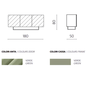 Madia 3 ante in legno verde 180x80h con base base slitta in metallo nero - Fiorenza