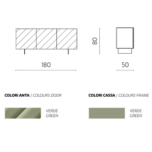Madia 3 ante in legno verde 180x80h con base traverso in metallo nero - Fiorenza