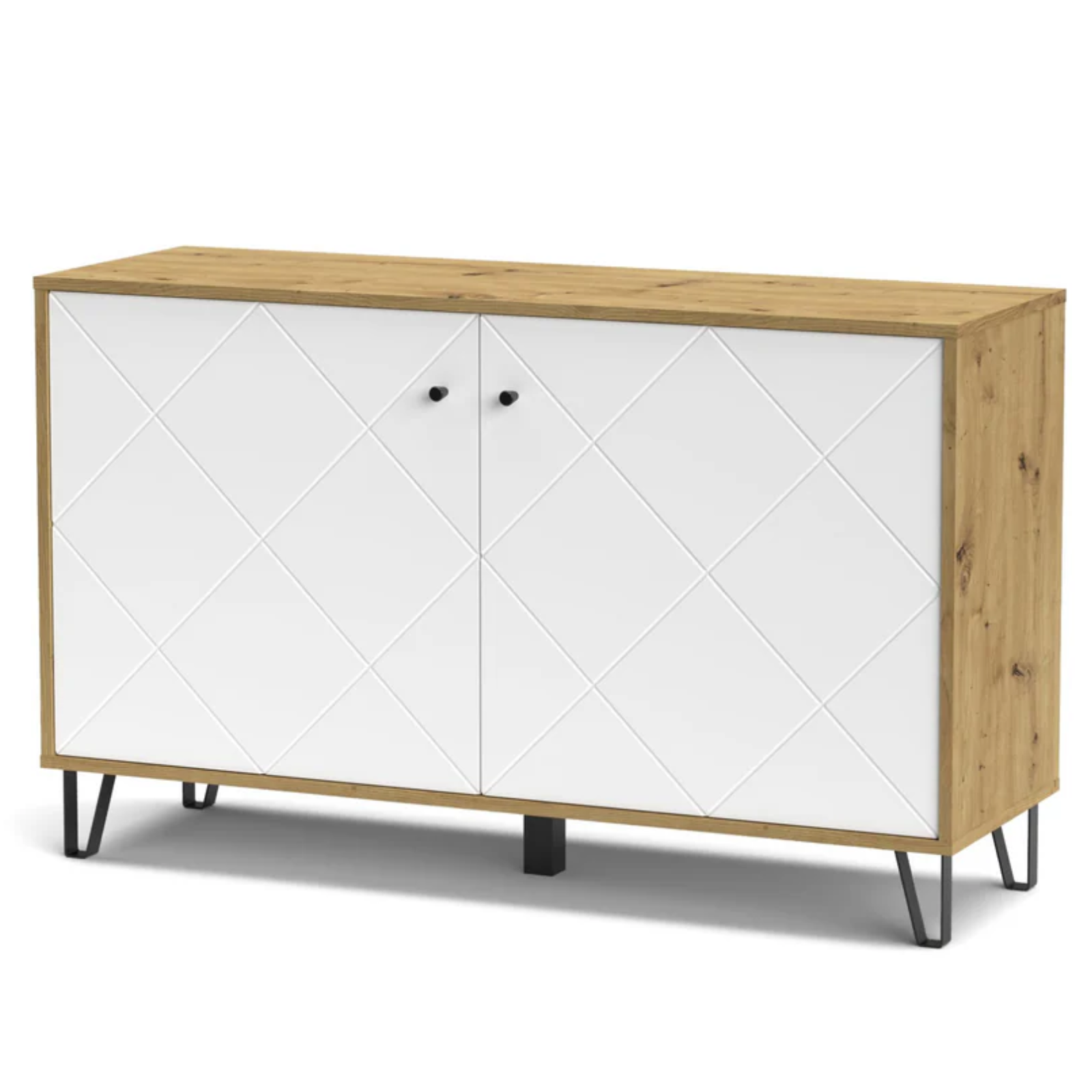 Madia multiuso in legno 123x75H 2 ante e ripiani interni rovere e bianco - Linea Bolli