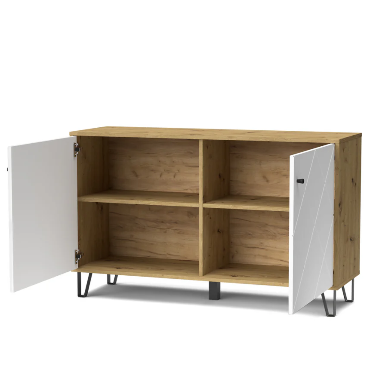 Madia multiuso in legno 123x75H 2 ante e ripiani interni rovere e bianco - Linea Bolli