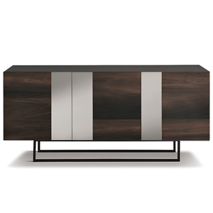 Madia moderna 3 ante con inserti specchio 180x80h antracite e rovere termico con base slitta in metallo nero - Sofia