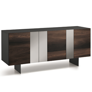 Madia moderna 3 ante con inserti specchio 180x80h antracite e rovere con base traverso in metallo nero - Sofia