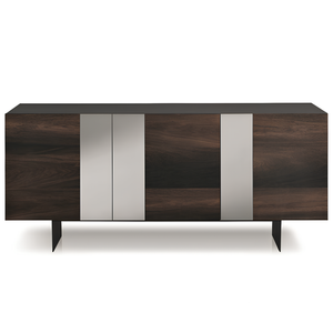 Madia moderna 3 ante con inserti specchio 180x80h antracite e rovere con base traverso in metallo nero - Sofia