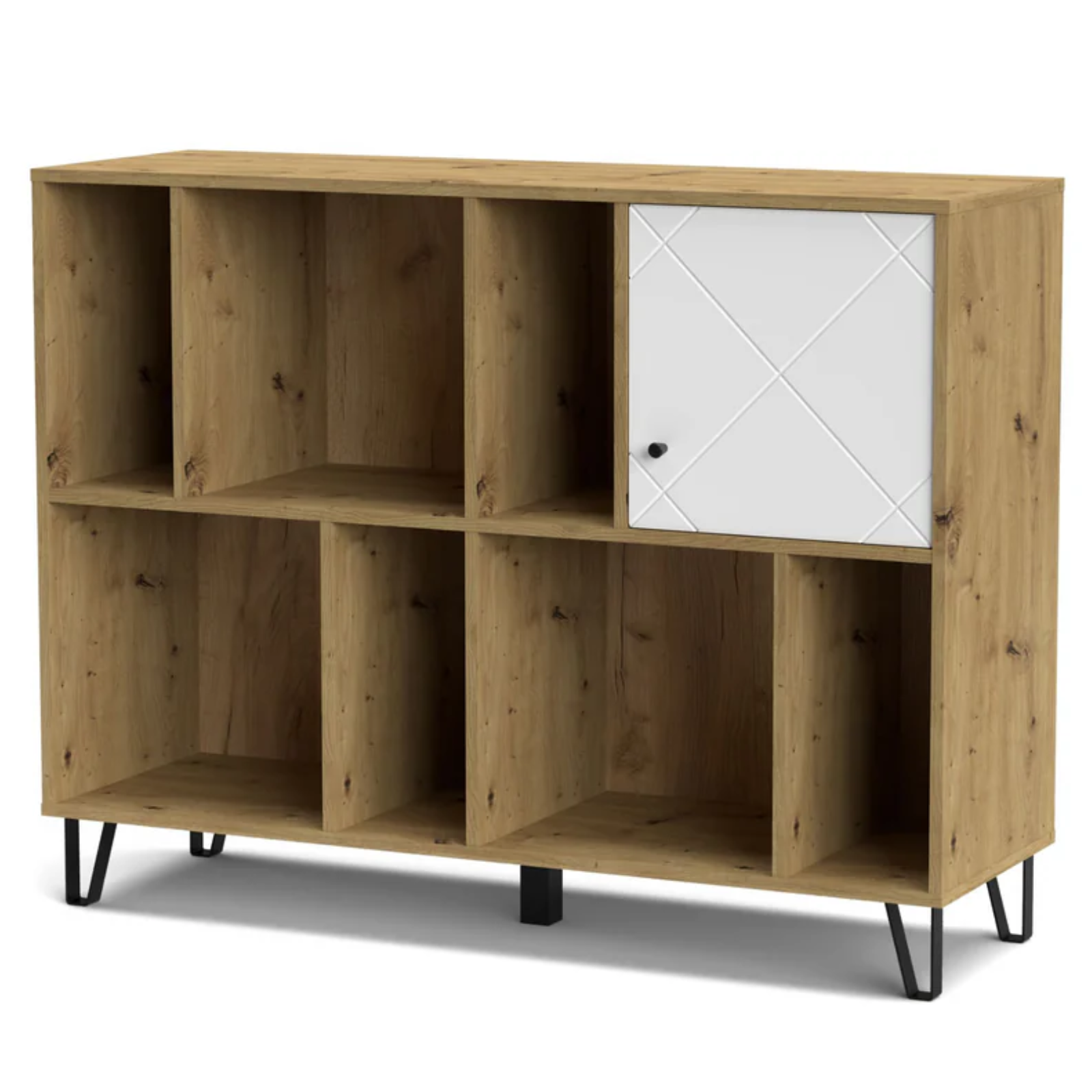Mobile multiuso in legno 123x95H con vani a giorno e 1 cassetto rovere e bianco - Linea Bolli