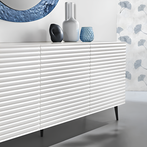 Madia moderna 180x80h in legno bianco 3 ante con 5 gambe in metallo nero - Orchidea