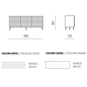 Madia moderna 180x80h in legno bianco 3 ante con 5 gambe in metallo nero - Orchidea