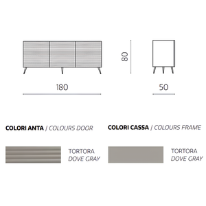 Madia moderna 180x80h in legno tortora 3 ante con 5 gambe in metallo nero - Orchidea