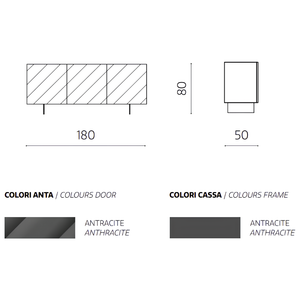 Madia 3 ante in legno antracite 180x80h con base traverso in metallo nero - Fiorenza