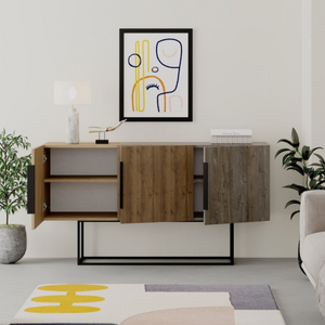 Madia da soggiorno design moderno con 3 ante multicolor con struttura in legno e base in metallo