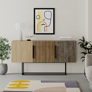Madia da soggiorno design moderno con 3 ante multicolor con struttura in legno e base in metallo