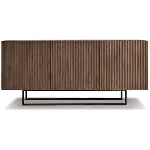 Madia 180x80h con 3 ante in legno color antracite e rovere chiaro con base slitta in metallo nero - Vittoria