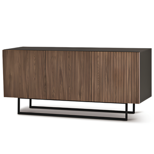 Madia 180x80h con 3 ante in legno color antracite e rovere chiaro con base slitta in metallo nero - Vittoria