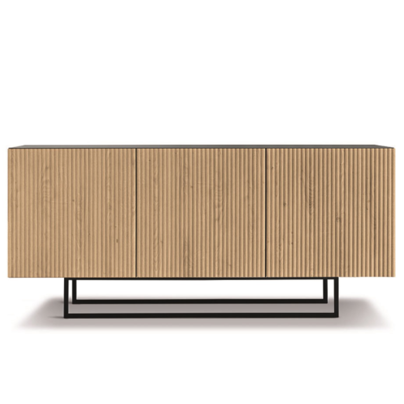 Madia 180x80h con 3 ante in legno color antracite e rovere chiaro con base slitta in metallo nero - Vittoria