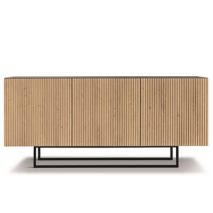 Madia 180x80h con 3 ante in legno color antracite e rovere chiaro con base slitta in metallo nero - Vittoria