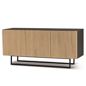 Madia 180x80h con 3 ante in legno color antracite e rovere chiaro con base slitta in metallo nero - Vittoria