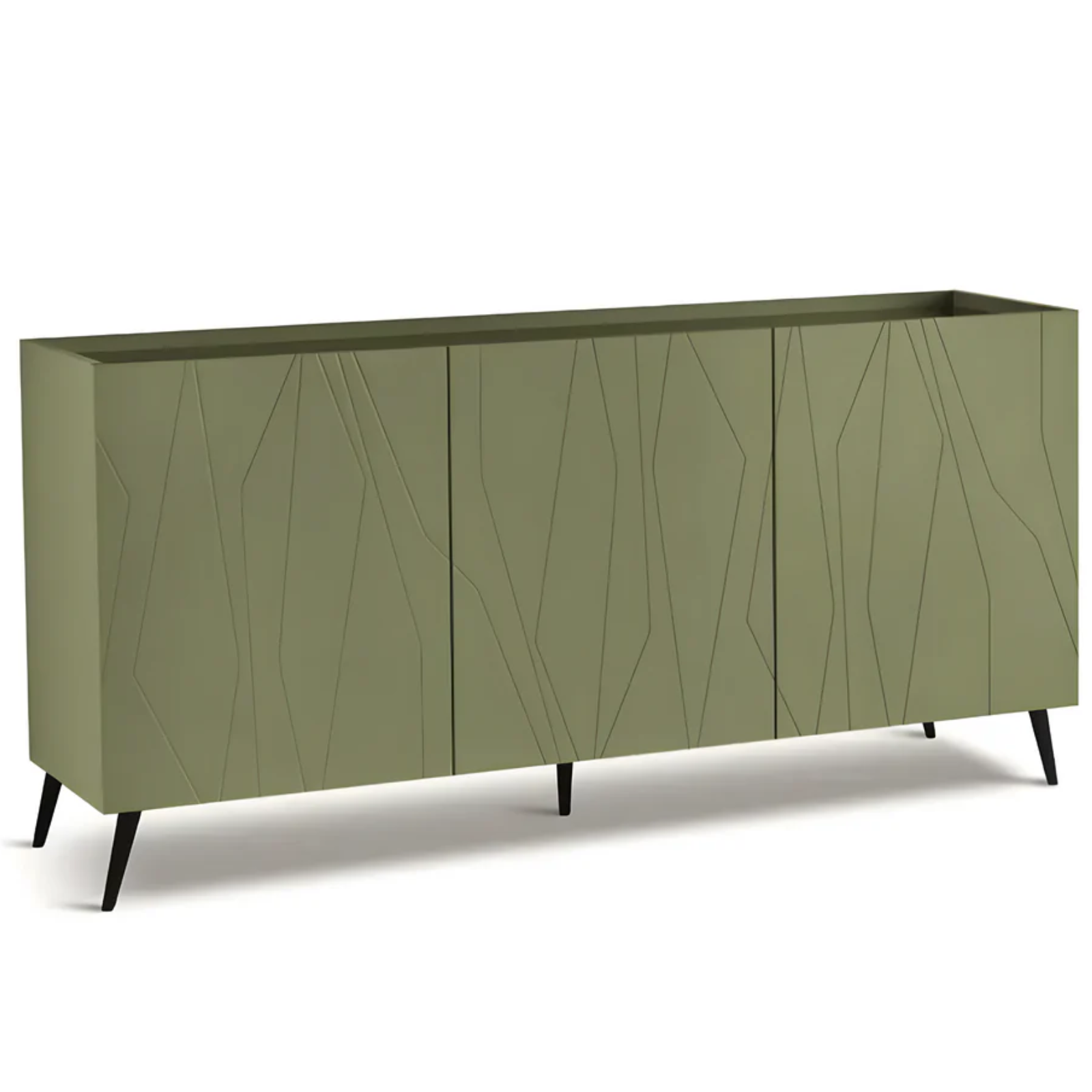 Madia 3 ante in legno verde 160x69h top in vetro fumè con 5 gambe in metallo nero - Elysia