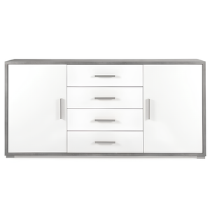 Madia da soggiorno 174 cm in melaminico con 2 ante e 4 cassetti frontali bianco fiammato e cassa color cemento - Vale