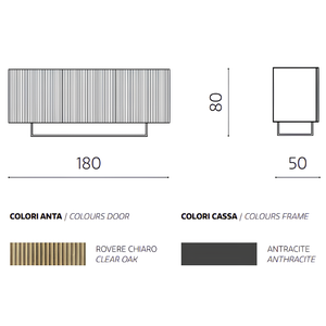 Madia 180x80h con 3 ante in legno color antracite e rovere chiaro con base slitta in metallo nero - Vittoria