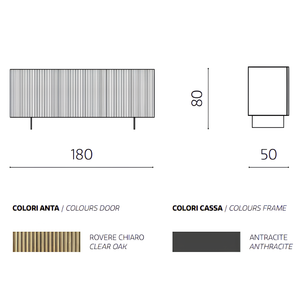 Madia 180x80h con 3 ante in legno color antracite e rovere chiaro con base traverso in metallo nero - Vittoria